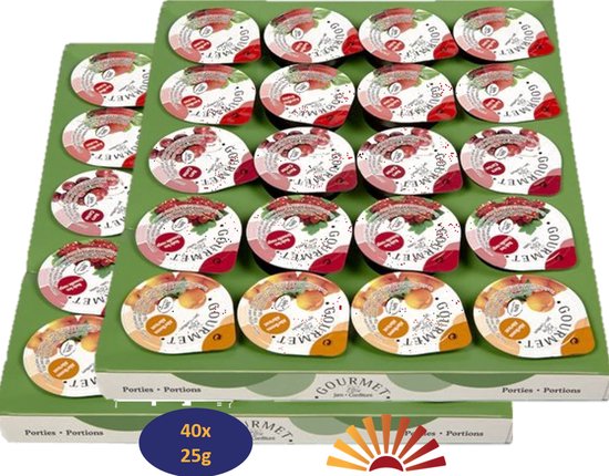 Gourmet confituur assortiment - individuele porties jam 4 smaken - 40 potjes van 25g = 1000g - kleine confituurpotjes
