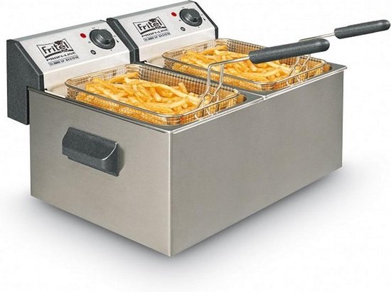 FRITEL Dubbele Frituurpan - Profi 3855 DUO - Professionele Friteuse met Antistofdeksel - Olie + Vast Vet - Koude Zone - Uniek Dubbel Verwarmingselement - 2x 3200W - 2x5 liter
