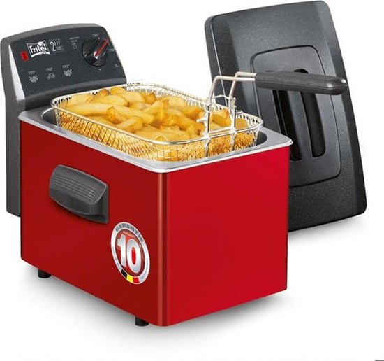 FRITEL Frituurpan - Turbo SF® 4153 - Frietketel met Antistofdeksel - Friteuse voor Olie + Vast Vet - 2-4 pers. Frituurketel - 2200W - 3L - Rood