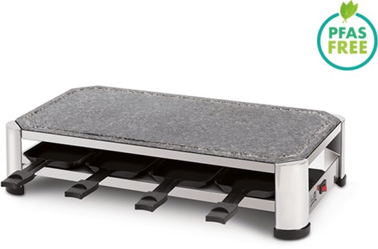 FRITEL Steengrill SG 2180 - Hotstone Grill / Raclette Kerst - Natuursteen - 1500W - 49,5x27cm - PFAS-vrij - 2 tot 8 Pers. + 8 Raclettepannetjes & Spatels