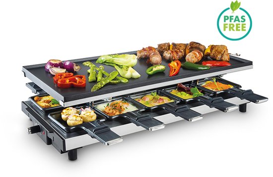 FRITEL Raclette Grill RG 4180 - Gourmetstel / Tafelgrill Kerst - Omkeerbare Bakplaat - 1700W - 48