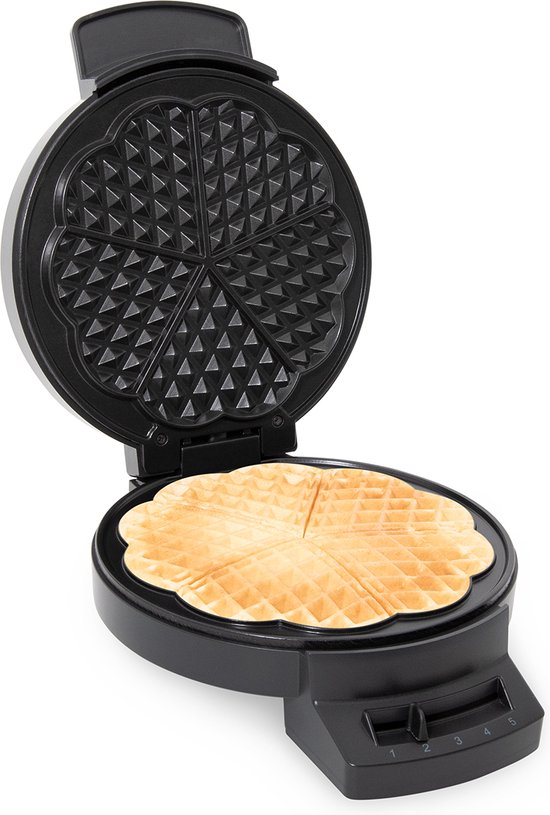 FRITEL Wafelijzer HW 1225 - Wafelmaker Hartjeswafels / Hartjeswafelijzer - 5 Hartjeswafels - 1200W - Vaste Bakplaten - Zwart - PFAS vrij