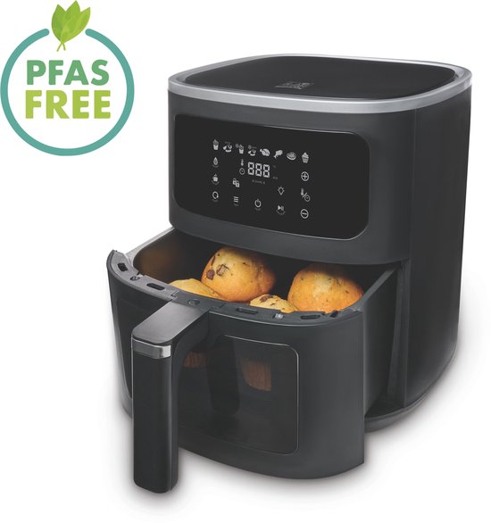 FRITEL Airfryer SnackTastic® 7520 - Airfryer XL / Heteluchtfriteuse 6L - 1500W - Voor 2-6 Personen - Digitaal Touchscreen - Airfryer met Kijkvenster & Verlichting - 8 Programma's - PFAS-vrij - Zwart