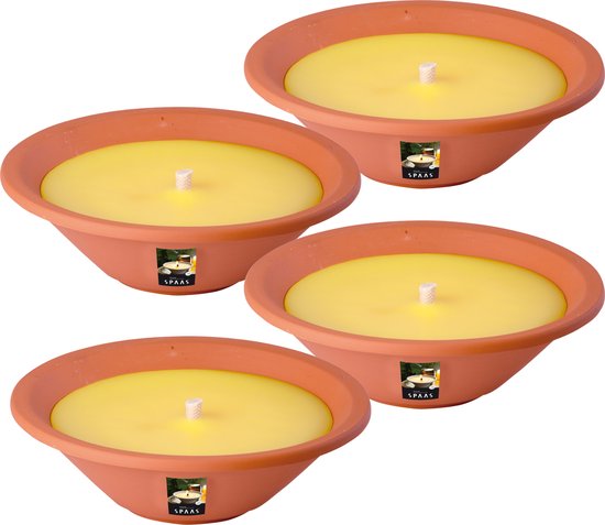 Spaas Kaarsen - Buitenkaars Citronella Royal Flame in Terracotta Schaal - Tuinkaars Ø23cm - ±13h - 4 Stuks