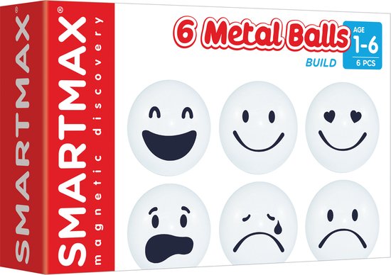 SmartMax Xtension Set - 6 Magnetische Ballen met Smiley - Uitbreidingsset voor Constructiespeelgoed - Educatief Speelgoed - Vanaf 1 Jaar