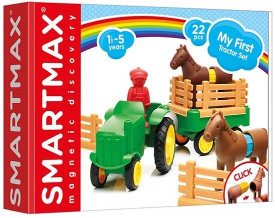 SmartMax My First Tractor Set - Magnetische Tractor en Paarden - 22-Delige Bouwset - Educatief Speelgoed voor Peuters - Vanaf 1 Jaar