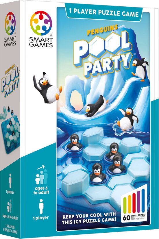 Smart Games - Penguins Pool Party - 60 opdrachten - compact puzzelspel vanaf 6 jaar met pinguïns - reisspel