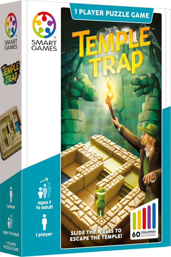 SmartGames - Temple Trap - 60 opdrachten - 3D schuifpuzzel - bewegende doolhof