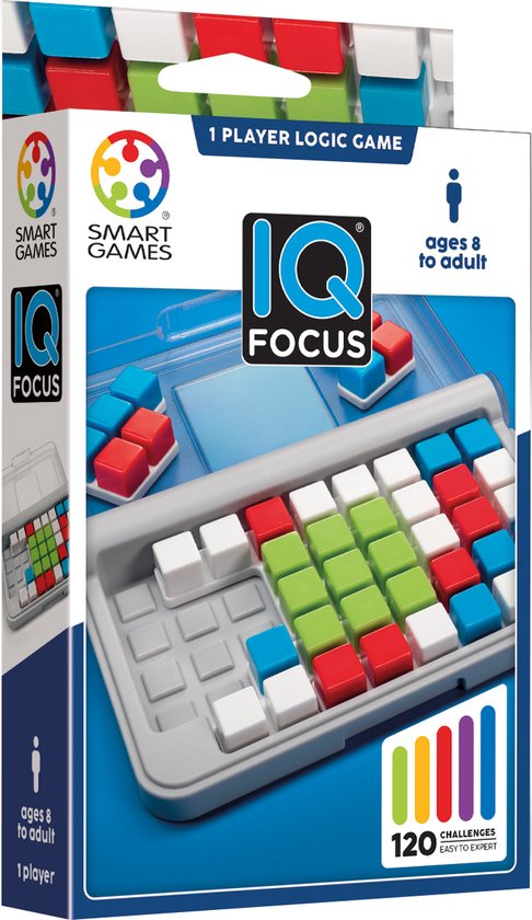 SmartGames IQ Focus - Logisch Denkspel & Reispuzzel - 120 Opdrachten met Centraal Vierkant - Educatief Solospel - Vanaf 6 Jaar