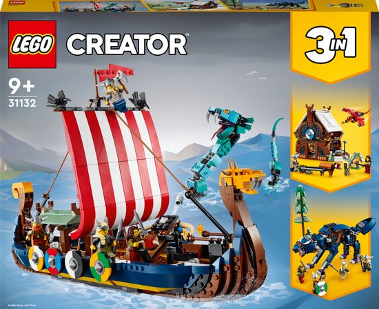 LEGO® Creator 3in1-speelgoed 31132 Vikingschip en de Midgaardslang