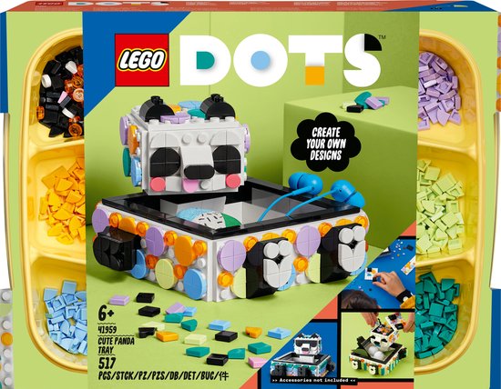 LEGO® DOTS Schattige panda bakje 41959 knutselset; een aanpasbaar opbergbakje voor kleine knutselfans; creatief speelgoed waarmee kinderen vanaf 6 jaar unieke ontwerpen kunnen maken (517 onderdelen)