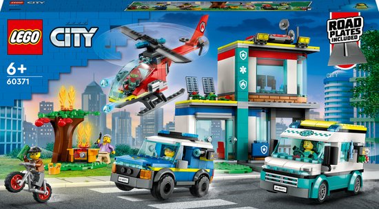 LEGO 60371 City Hoofdkwartier van hulpdienstvoertuigen Speelgoed voor Kinderen van 6+ Jaar