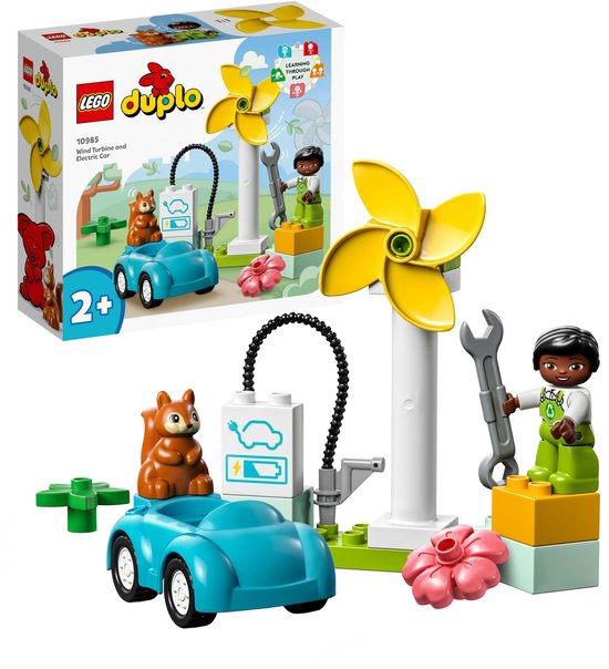 LEGO 10985 DUPLO Stad Windmolen en elektrische auto, Leerzaam Peuterspeelgoed met Figuren