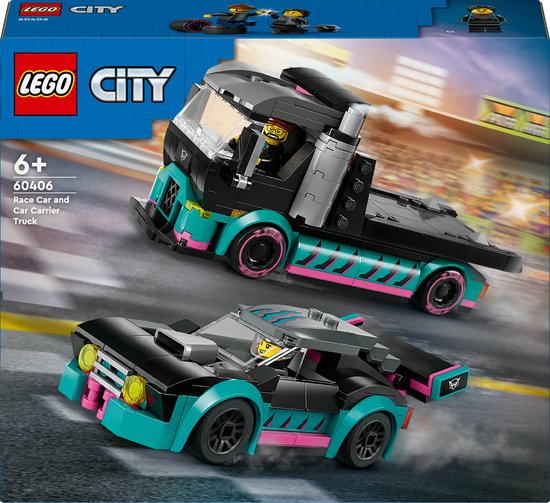 Raceauto en transporttruck