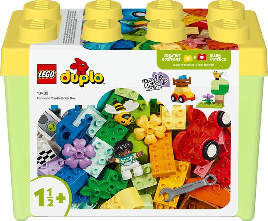 LEGO® DUPLO® Classic Auto's en vrachtwagens in opbergdoos educatief speelgoed, voertuigspeelset voor peuters vanaf 18 maanden, speelgoed om de fijne motoriek te ontwikkelen 10439