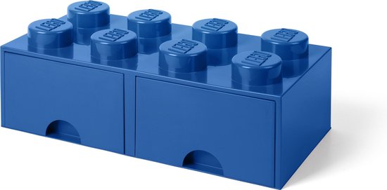 Opbergsteen met 8 noppen en 2 lades - blauw