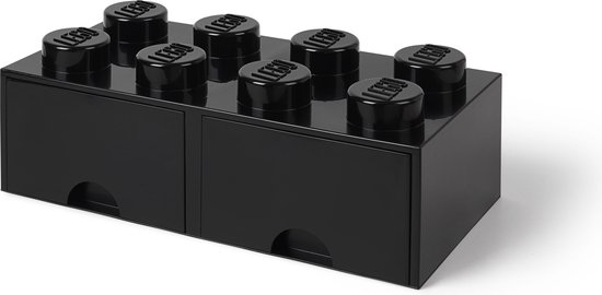 LEGO Zwarte opslagsteen met 8 noppen en 2 lades