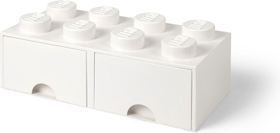 Opbergsteen met 8 noppen en 2 lades - wit