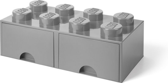 LEGO Steengrijze opslagsteen met 8 noppen en 2 lades
