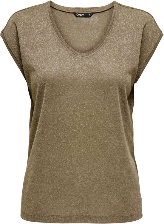 Only Silvery S/S V Neck Lurex Top Falcon Tone GOUD M