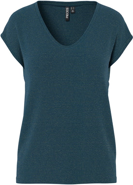 Pieces Billo Tee Lurex Stripes Reflecting Pond GROEN S