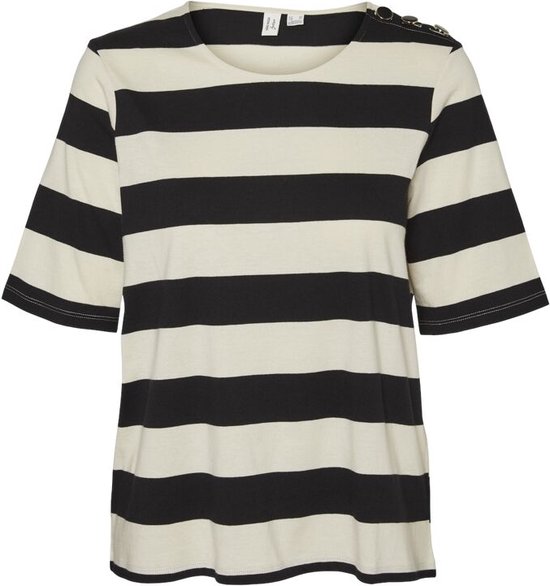 Vero Moda Vmmilla S/s T-Shirt Black Stripes Birch ZWART S