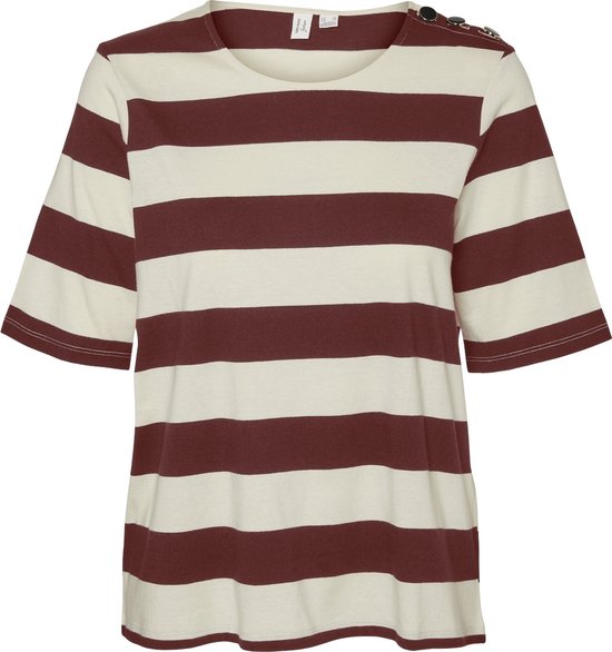 Vero Moda Vmmilla S/s T-Shirt Fired Brick Stripes Birch BORDEAU XS
