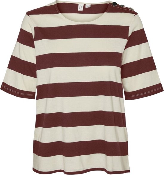 Vero Moda Vmmilla S/s T-Shirt Fired Brick Stripes Birch BORDEAU S