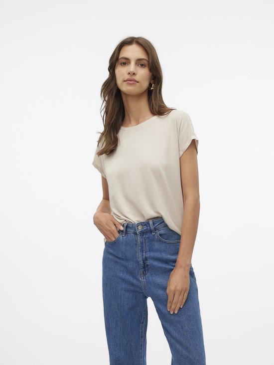 Vero Moda Vmlava Plain Ss Top Stripe Dark Oatmeal /Gold BEIGE S
