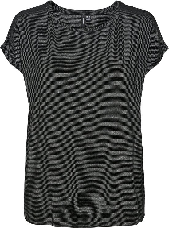 Vero Moda Vmlava Plain Ss Top Stripe Black/Silver ZWART S