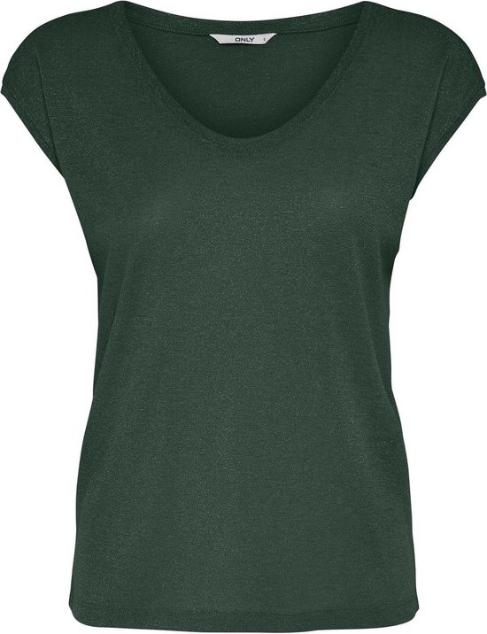 Only Onlsilvery S/s V-Neck Lurex Top Sycamore GROEN XS
