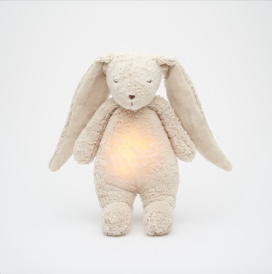 Moonie Knuffel The Humming Bunny Organic Cotton met Licht en Geluid Sand Natur