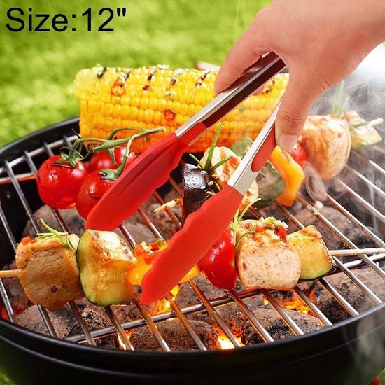 Let op type!! 12 inch siliconen non-slip voedsel brood barbecue BBQ clip Tang keuken gereedschap (rood)
