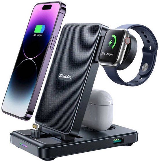 Joyroom - 4 in 1 Oplaad station station geschikt voor Apple iPhone / Apple Watch / Airpods - Oplaadstation iPhone - Oplaadstation Apple - Zwart