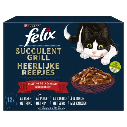 12x80g Smaakvariatie van het Land Felix Heerlijke Reepjes Kattenvoer