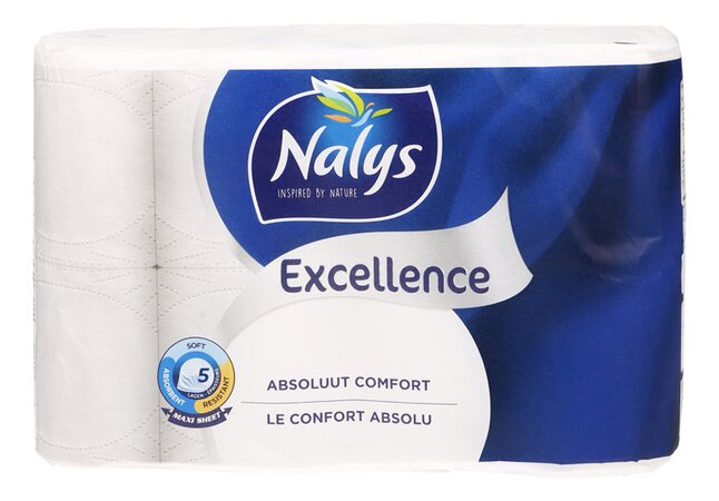 Nalys Excellence Toiletpapier - 64 rollen - Wit Maxi Vellen wc papier (5-laags) - Voordeelverpakking - papieren verpakking