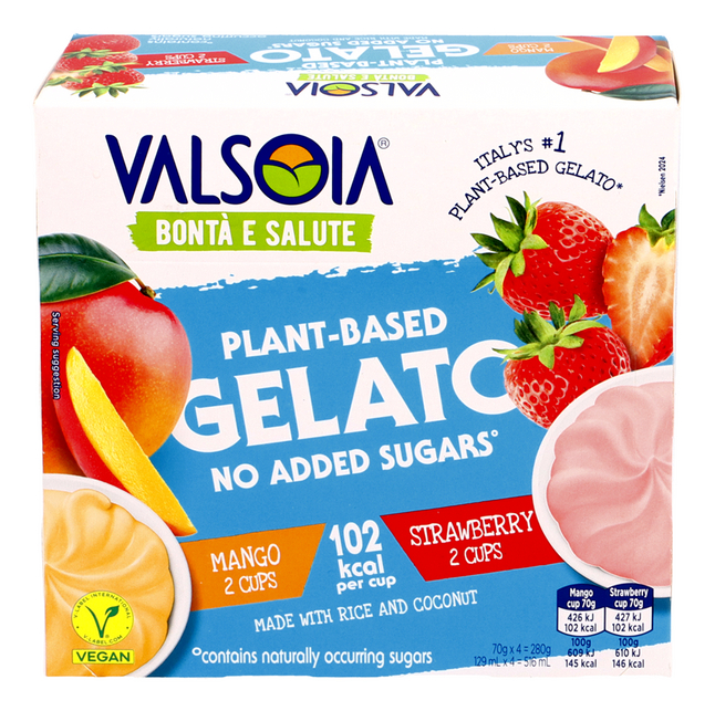 valsoia veg. ijs mango aardbei 4x129ml