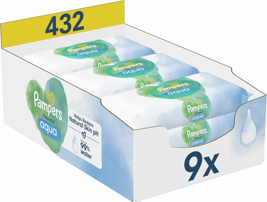 Pampers Billendoekjes Harmonie Aqua 9x48 = 432 stuks