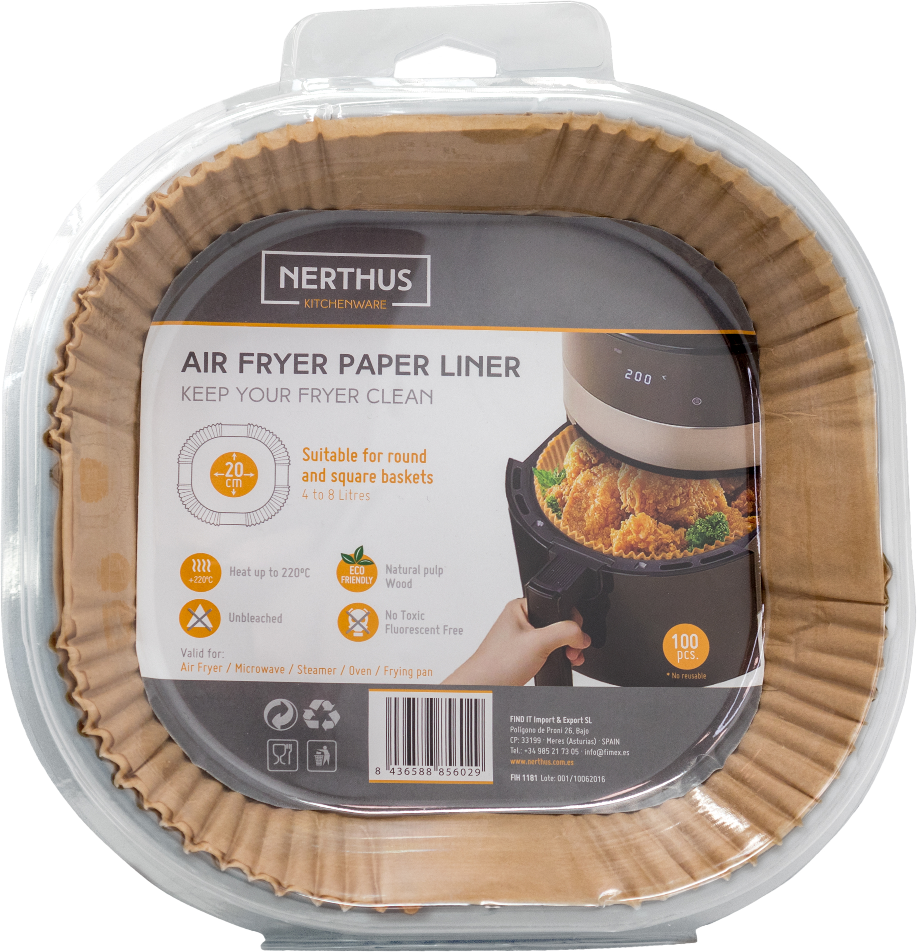 Nerthus Bakje voor Airfryer 20x20 cm Bakpapier - Set 100 stuks