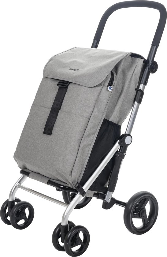 Carlett Classic Family Boodschappentrolley - Tasinhoud 64L - Koelvak 12L - 4 wielen - Lichtgewicht - Opvouwbaar - Grijs