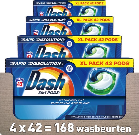 4x Dash Wasmiddelcapsules 3in1 Pods Witter dan Wit 42 stuks