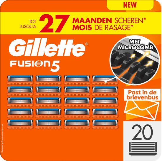 Gillette Fusion5 - Scheermesjes - Voordeelverpakking 20 stuks - Brievenbuspakket - Nieuwe Formule