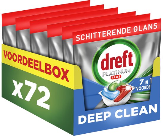 Dreft Platinum Plus All In One Vaatwastabletten - Deep Clean Technologie - 72 Capsules - Voordeelbox