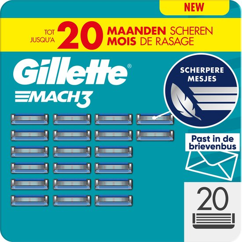 Gillette Mach3 Base scheermesjes voor mannen - 20 stuks - brievenbusverpakking