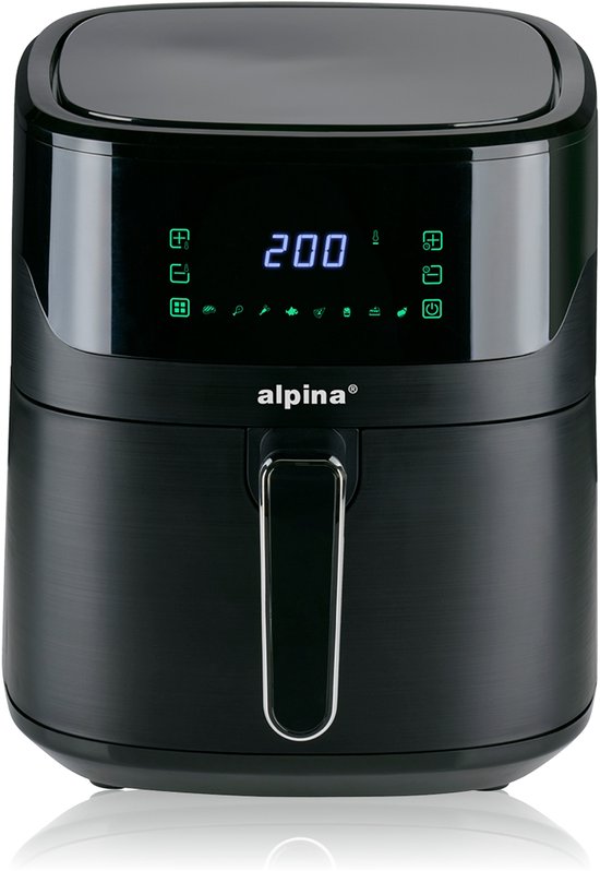 Alpina Airfryer XL - Hot Air Fryer 6L - Airfryer voor 2 tot 5 personen - Hot Air Oven met digitaal aanraakscherm - Temperatuur instelbaar van 80 tot 200 graden - Timerfunctie - 6 kookprogramma's