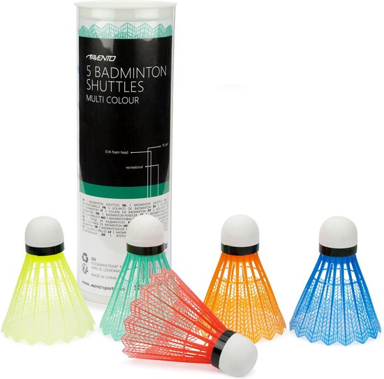 Avento Badminton Shuttles 5 stuks - 5 Kleuren - Geel/Blauw/Groen/Rood/Oranje