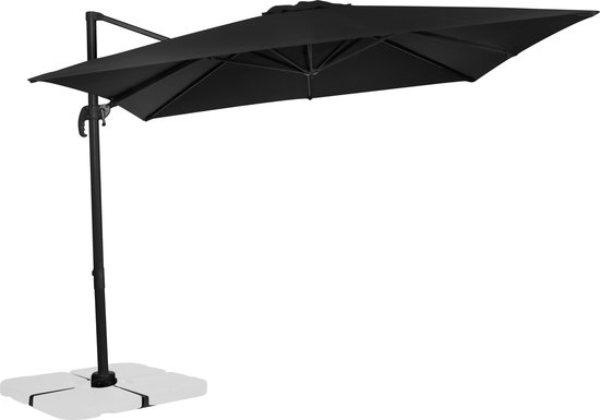 VONROC Premium Zweefparasol Pisogne 300x300cm – Incl. kruisvoet & beschermhoes – Vierkante parasol – 360 ° Draaibaar - Kantelbaar – UV werend doek - Zwart
