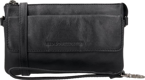 Hide & Stitches Porto Schoudertas Dames - Crossbodytas met 2 hoofdvakken - Tas van 100% Leder met ritssluiting - Zwart