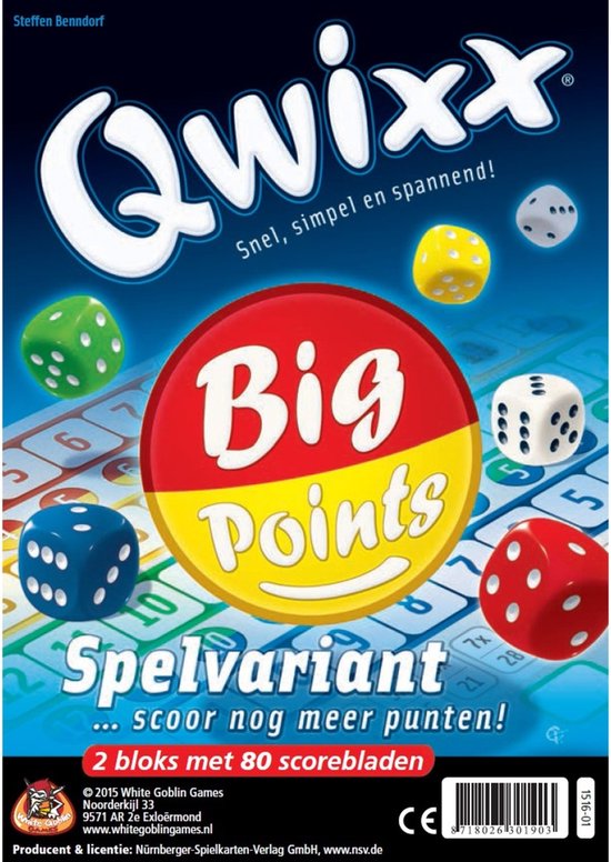 Qwixx Big Points - dobbelspel - Uitbreiding - 2 scorebloks met 80 scorebladen