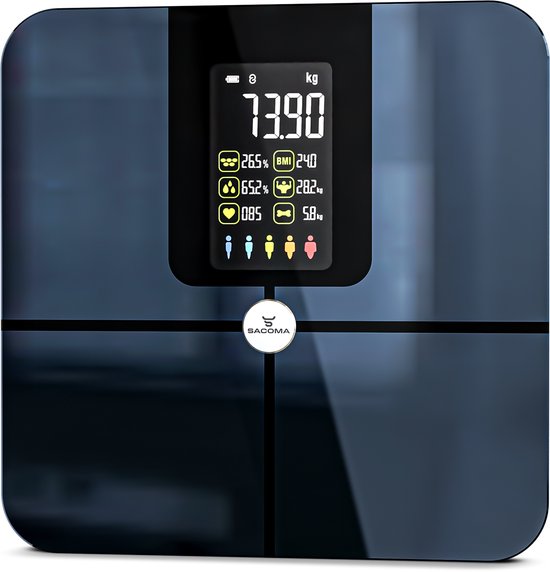 Sacoma Original Weegschaal Personenweegschaal - 17x Lichaamsanalyse - Vetpercentage - Slimme Weegschaal met App - Digitaal